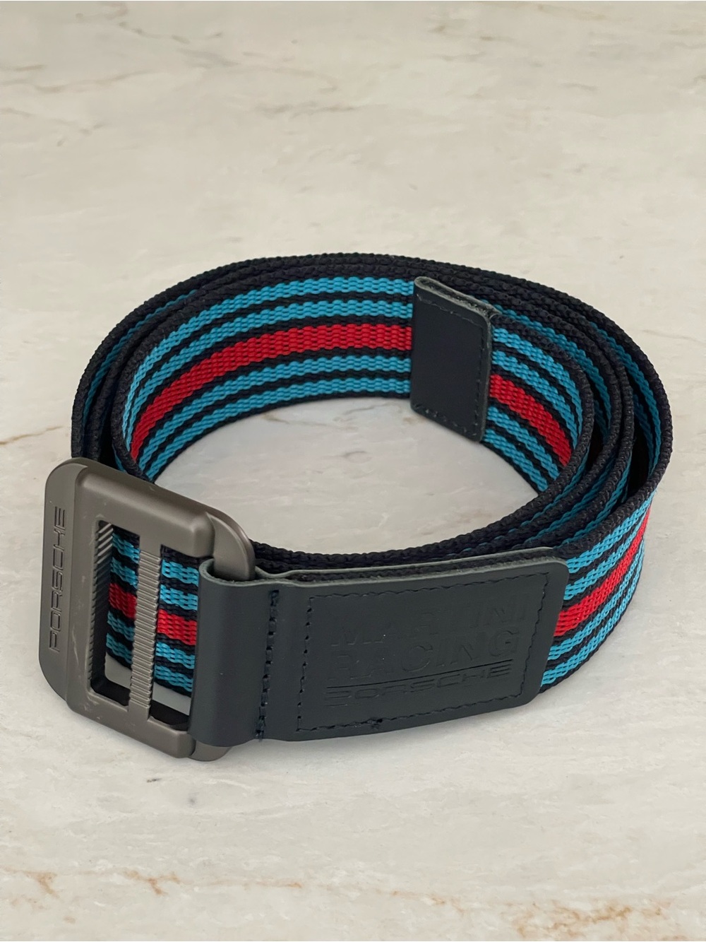 Porsche Design/Martini Racing Striped Woven Belt with Branded Metal Buckle XL
